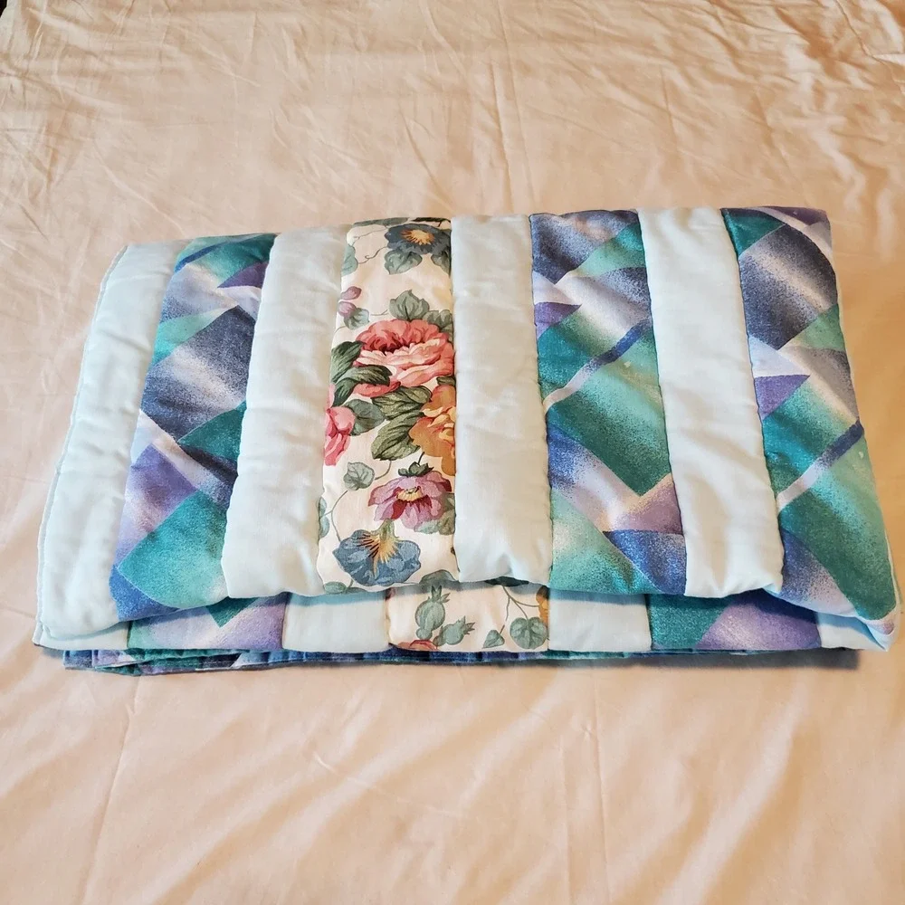 Project Linus Handmade Quilted Blanket Floral Geometric Teal Purple 45x55